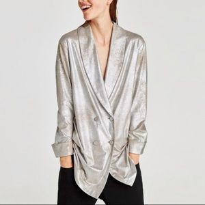 Zara Faux Suede Silver Oversized Cardigan